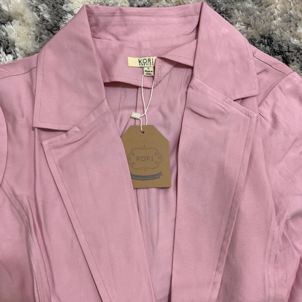 Mauve buttonless long blazer jacket